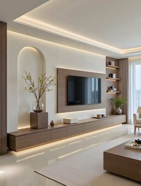 custom floating fireplace wall for modern Florida home