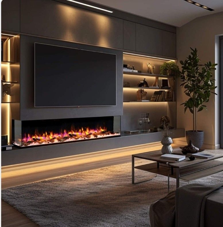 luxury floating fireplace wall with marble finish